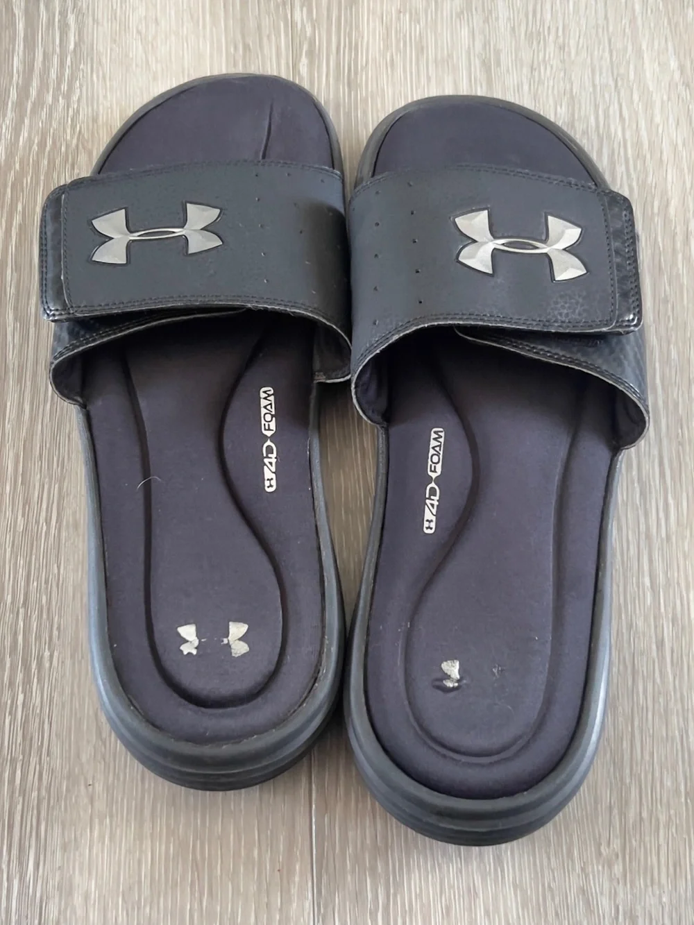 Under Armour Black Slide Sandals with Silver Logo